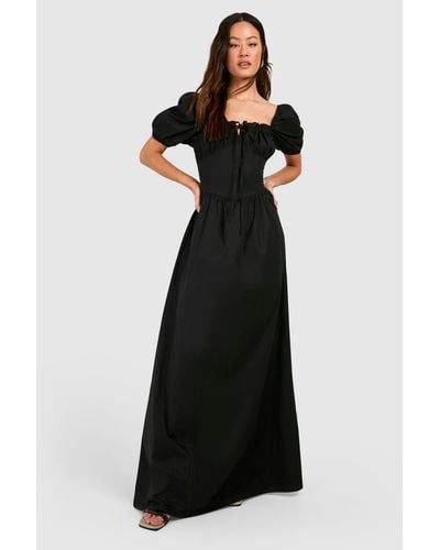 Boohoo Tall Cotton Poplin Milkmaid Maxi Dress - Black