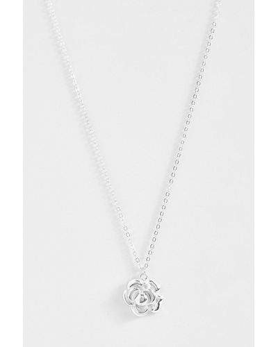 Boohoo Silver Rose Necklace - White