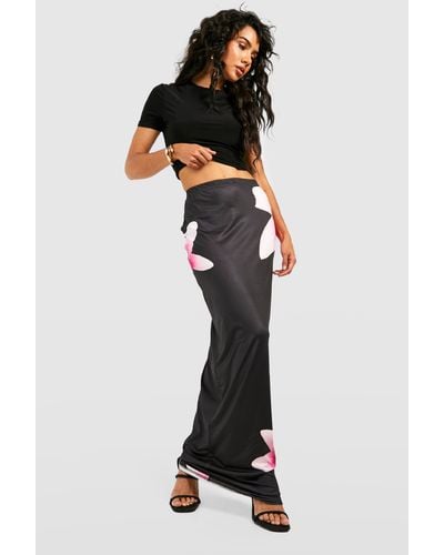 Boohoo Floral Slip Maxi Slip Skirt - Black