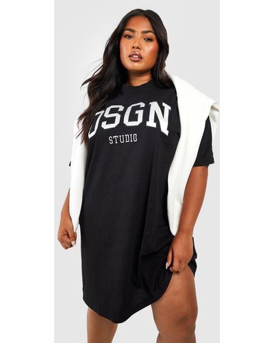 Boohoo Plus Applique Dsgn Studio Oversized T-shirt Dress - Black