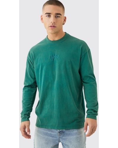 BoohooMAN Oversized Man Extended Neck Washed Long Sleeve T-shirt - Blue