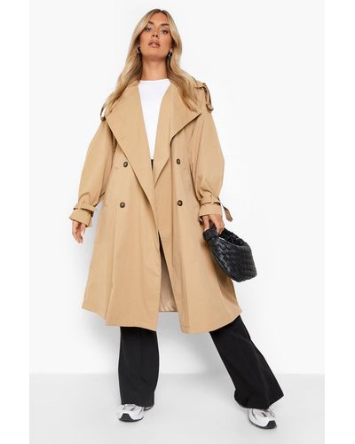 Boohoo Plus Belted Trench Coat - Natural