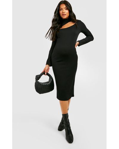 Boohoo Maternity Cut Out Turtleneck Midi Dress - Black
