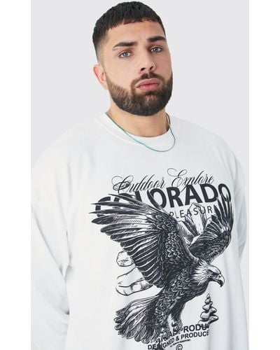 BoohooMAN Plus Oversize Sweatshirt mit Colorado Print - Weiß