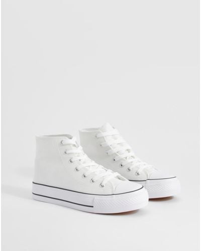 Boohoo Platform High Top Lace Up Sneakers - White