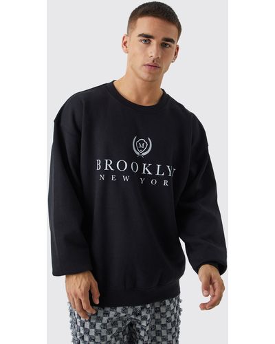 BoohooMAN Oversize Sweatshirt mit Brooklyn Print - Schwarz