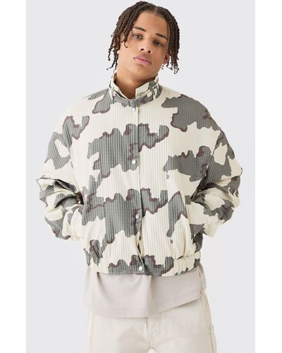 BoohooMAN Micro Quilted Camo Strap Detail Bomber - Gray