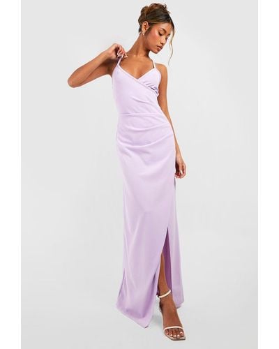 Boohoo Strappy Wrap Ruched Maxi Dress - Purple
