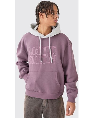 Boohoo Oversized Boxy 3d Embroidered Edition Hoodie - Purple