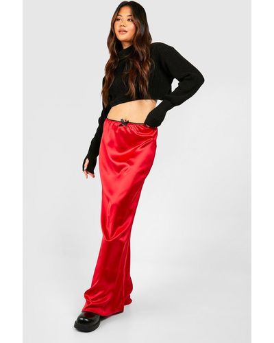 Boohoo Lingerie Trim Satin Slip Maxi Skirt - Red