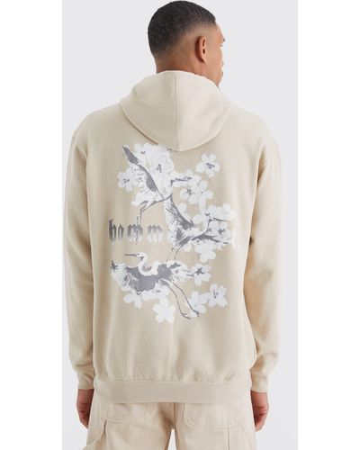 Boohoo Tall Oversized Blossom Graphic Hoodie - Natural
