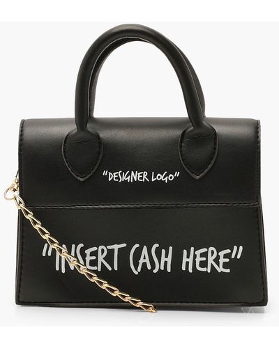 Boohoo Insert Cash Here Slogan Structured Cross Body Bag - Black