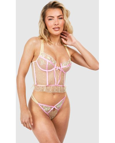 Boohoo Corsé De Malla Con Bordado De Flores - Rosa