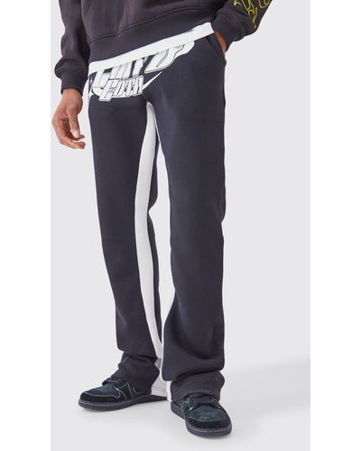 BoohooMAN Limited Edition Stacked Gusset Sweatpants - Blue