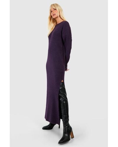 Boohoo Soft Rib Knit Midaxi Sweater Dress - Purple