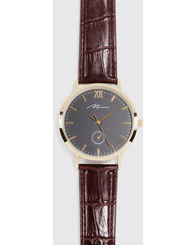 Boohoo Signature Faux Leather Strap Watch - Brown