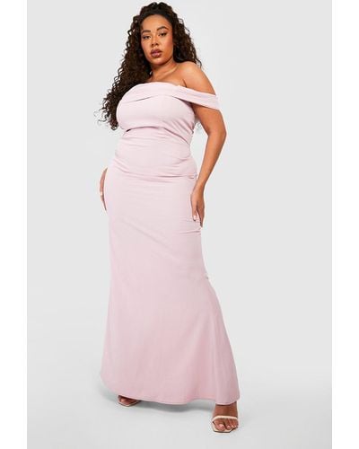 Boohoo Plus Bridesmaid Off The Shoulder Maxi Dress - Pink