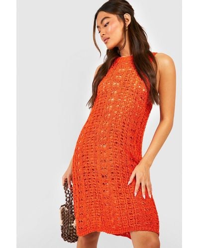 Boohoo Ladder Crochet Knit Mini Dress - Orange