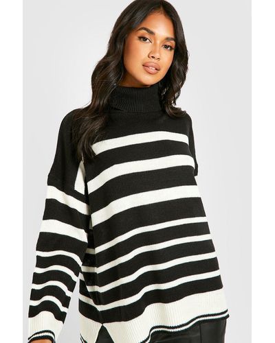 Boohoo Stripe Turtleneck Sweater - Black