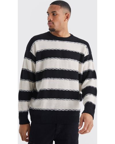 Boohoo Tall Oversized 2 Tone Stripe Knit Sweater - Gray