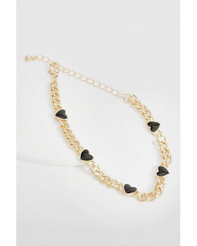 Boohoo Black Heart Chain Bracelet - Natural