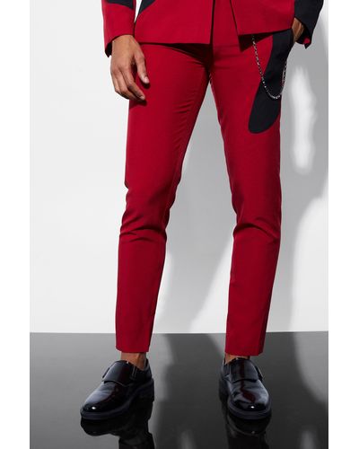 BoohooMAN Skinny Curved Spliced Chain Suit Pants - Red