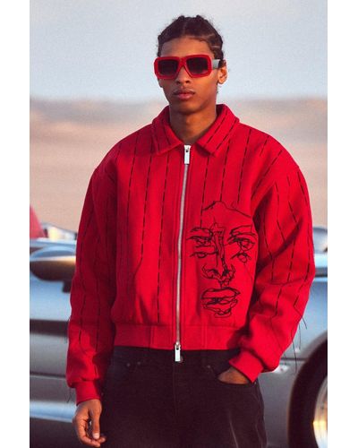 BoohooMAN Boxy Fit Face Embroidered Bomber
