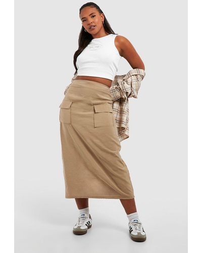 Boohoo Plus Woven Pocket Detail Cargo Midaxi Skirt - Natural