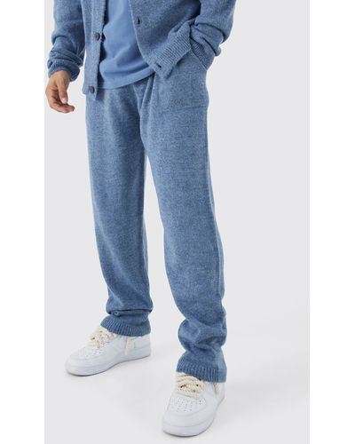 Boohoo Brushed Relaxed Knitted Sweatpants - Blue