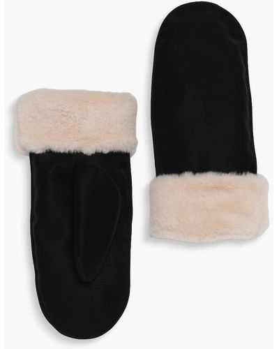 Boohoo Suedette Faux Fur Lined Mittens - Black
