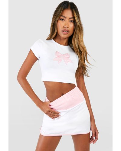 Boohoo Color Block Bow Detail Jersey Skort - White