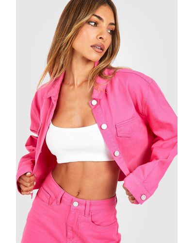 Boohoo Pink Cropped Jean Jacket