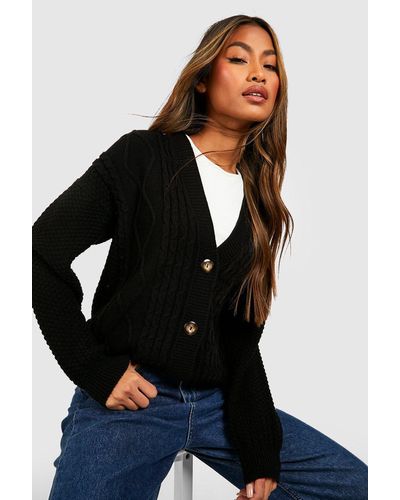Boohoo Cable Knit Crop Cardigan - Blue