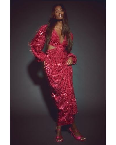 Boohoo Velvet Sequin Cut Out Maxi Dress - Pink