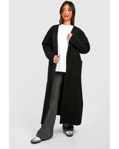 Boohoo Collarless Maxi Wool Look Coat - Black