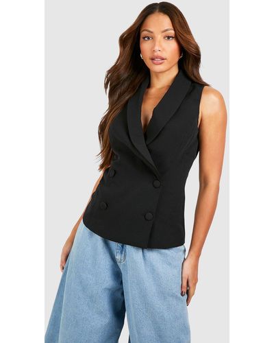 Boohoo Tall Premium Wrap Tailored Waistcoat - Blue