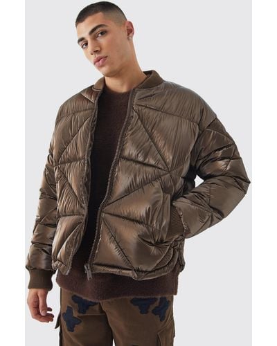 Boohoo Metallic Quilted Puffer Bomber - Brown