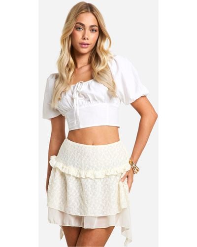 Boohoo Tiered Frill Floaty Mini Skirt - White