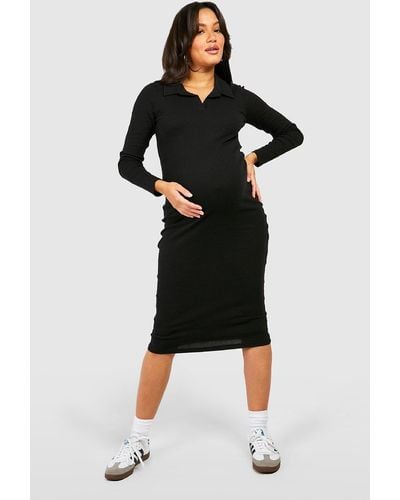 Boohoo Maternity Collared Long Sleeve Midi Dress - Black