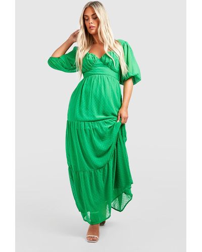 Boohoo Plus Dobby Milkmaid Detail Maxi Dress - Green