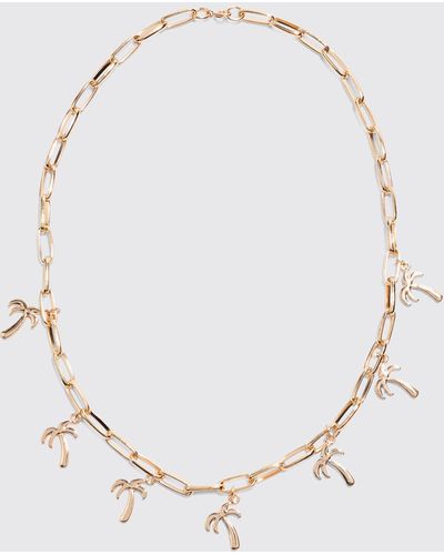 BoohooMAN Palm Tree Charm Necklace - Weiß