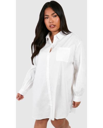 Boohoo Plus Cotton Poplin Ultimate Oversized Shirt Dress - White