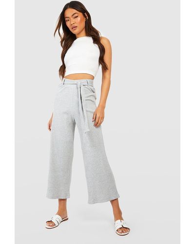 Boohoo Ribbed Belted Culotte Pants - White