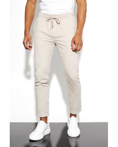 BoohooMAN Elasticated Skinny Crop Trouser - White