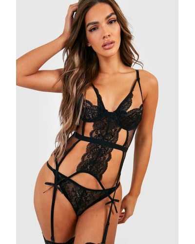 Boohoo Cut Out Basque And String Set - Black