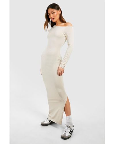 Boohoo Assymetric Long Sleeve Maxi Dress - White