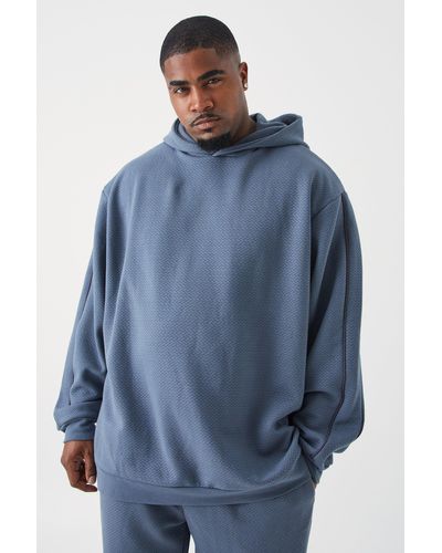 Boohoo Plus Oversized Heavy Textured Pipped Hoodie - Blue