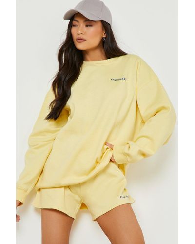 Boohoo Dsgn Studio Printed Sweater Short Tracksuit - Yellow