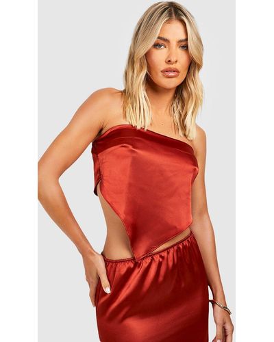 Boohoo Satin Tie Back Scarf Top - Red