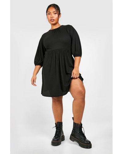 Boohoo Plus Soft Rib Short Sleeve Skater Dress - Black